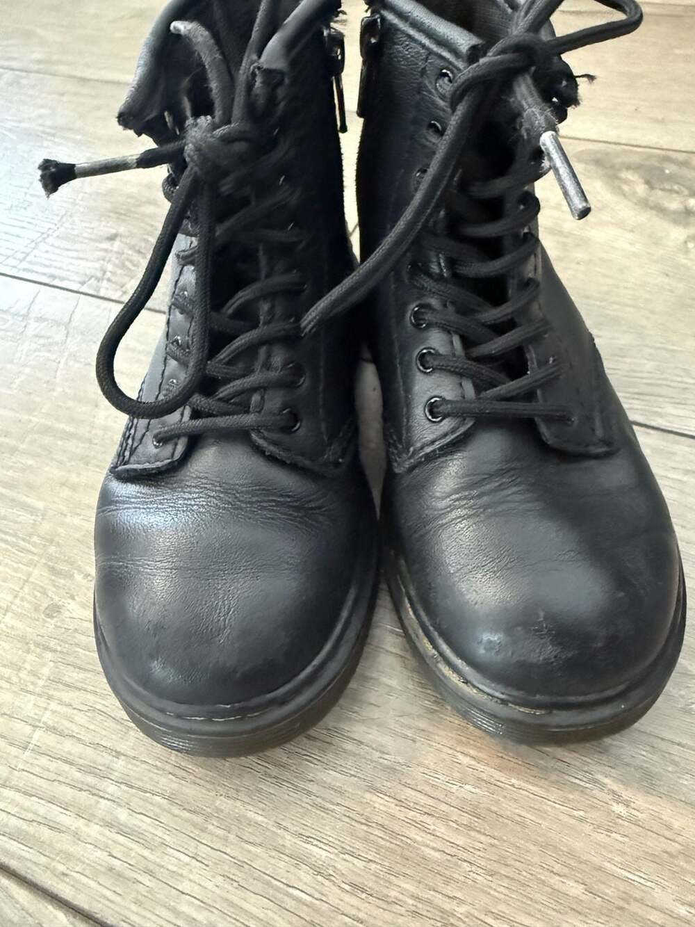 Dr. Martens Toddler Size 9 US Black Leather Lace Up Side Zip Combat Boots